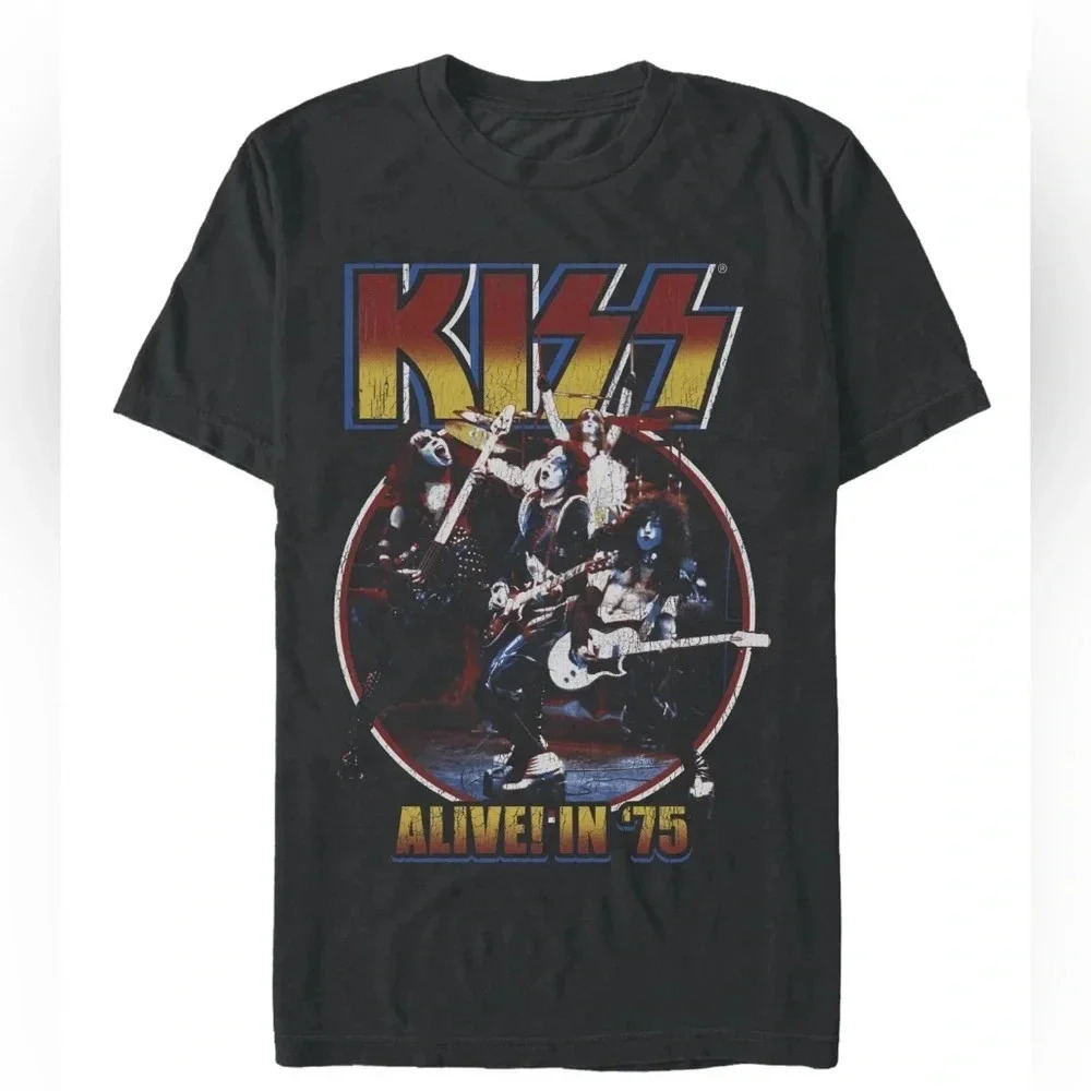 KISS, Men's Graphic Crew Neck T-Shirt, Alive In 75,